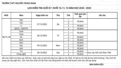 Lịch thi học kì 1 năm học 2022-2023