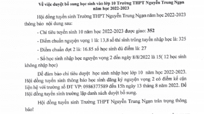 Thông báo về việc tuyển sinh vào lớp 10 năm học 2022-2023