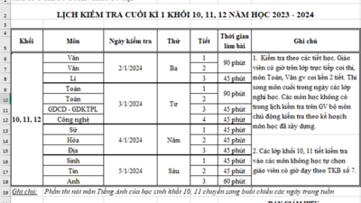 Lịch thi cuối kì 1 năm học 2023-2024