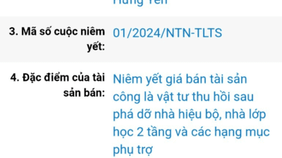 Niêm yết giá bán tài sản công là vật tư thu hồi sau phá dỡ nhà hiệu bộ, nhà lớp học 2 tầng và các hạng mục phụ trợ.