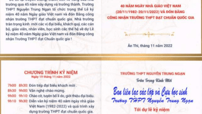 Giấy mời về dự lễ kỉ niệm 40 năm ngày nhà giáo Việt Nam và đón bằng công nhận trường THPT Nguyễn Trung Ngạn đạt chuẩn quốc gia.