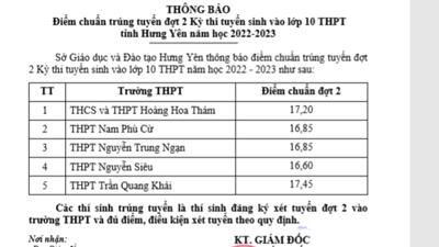 Thông báo điểm trúng tuyển vào lớp 10 đợt 2 của trường THPT Nguyễn Trung Ngạn