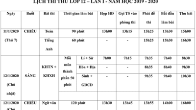 Lịch thi thử lần 1 năm học 2019 - 2020