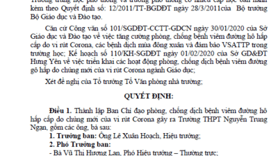 Quyết định thành lập ban chỉ đạo phòng chống dịch viêm đường hô hấp