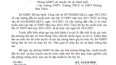 Công văn lùi lịch thi tuyển sinh vào lớp 10