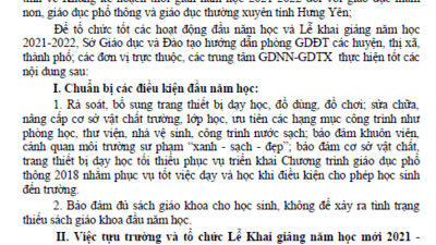 Kế hoạch tựu trường và tổ chức Khai giảng năm học mới 2021 - 2022