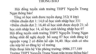 Thông báo của hội đồng tuyển sinh nhà trường