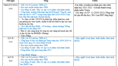 Lịch công tác tuần 3 năm học 2021 -2022