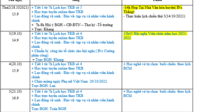 Lịch công tác tuần 7 - năm học 2021 - 2022
