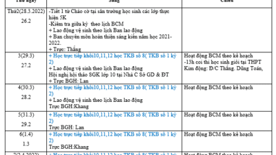 Lịch công tác tuần 29 năm học 2021 - 2022